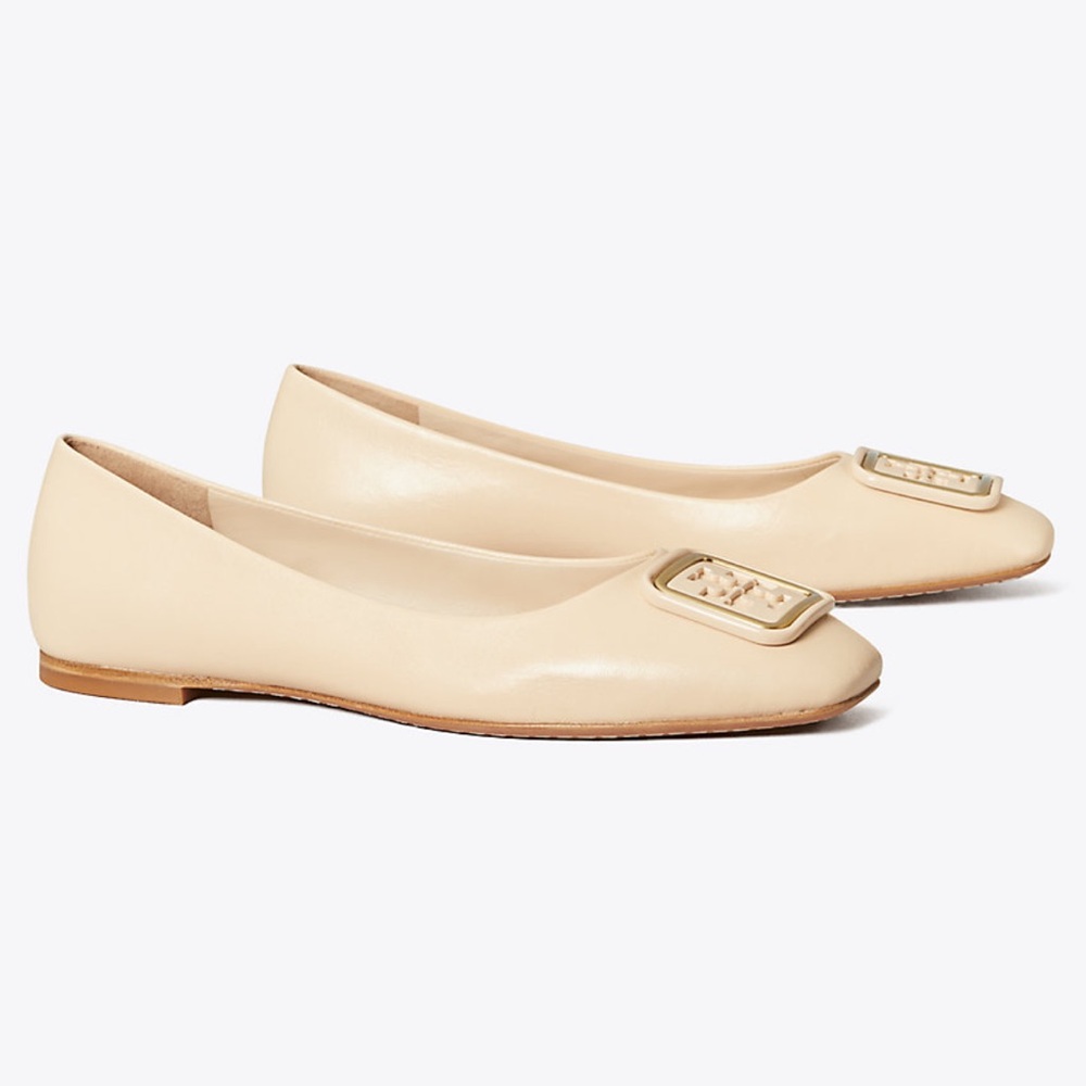 Tory Burch Square Toe Ballet Flats in Spark Gold